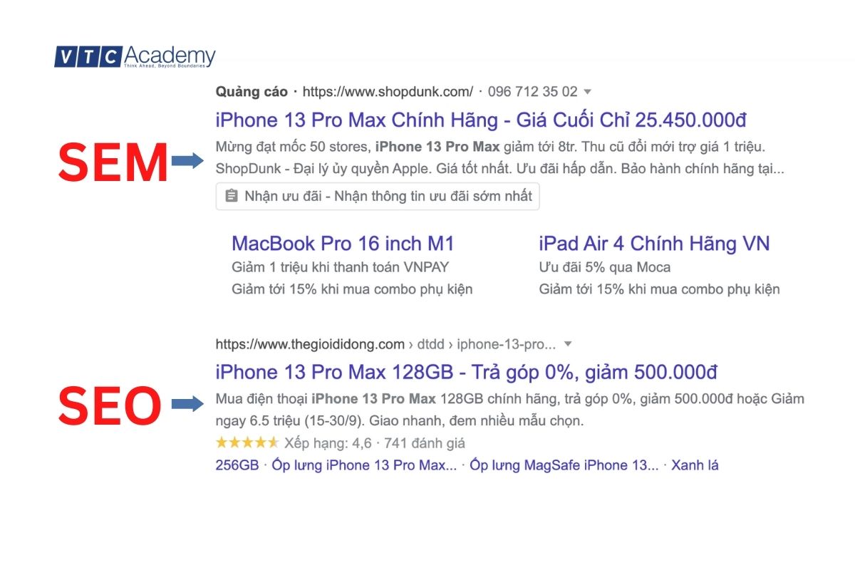 SEO và SEM có gì khác nhau? Lợi ích của SEO và SEM 9 vi tri hien thi