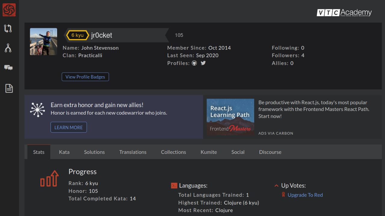 Top 10 web tạo game miễn phí tốt nhất hiện nay 9 Code Wars - Rèn luyện kỹ năng lập trình qua các kata